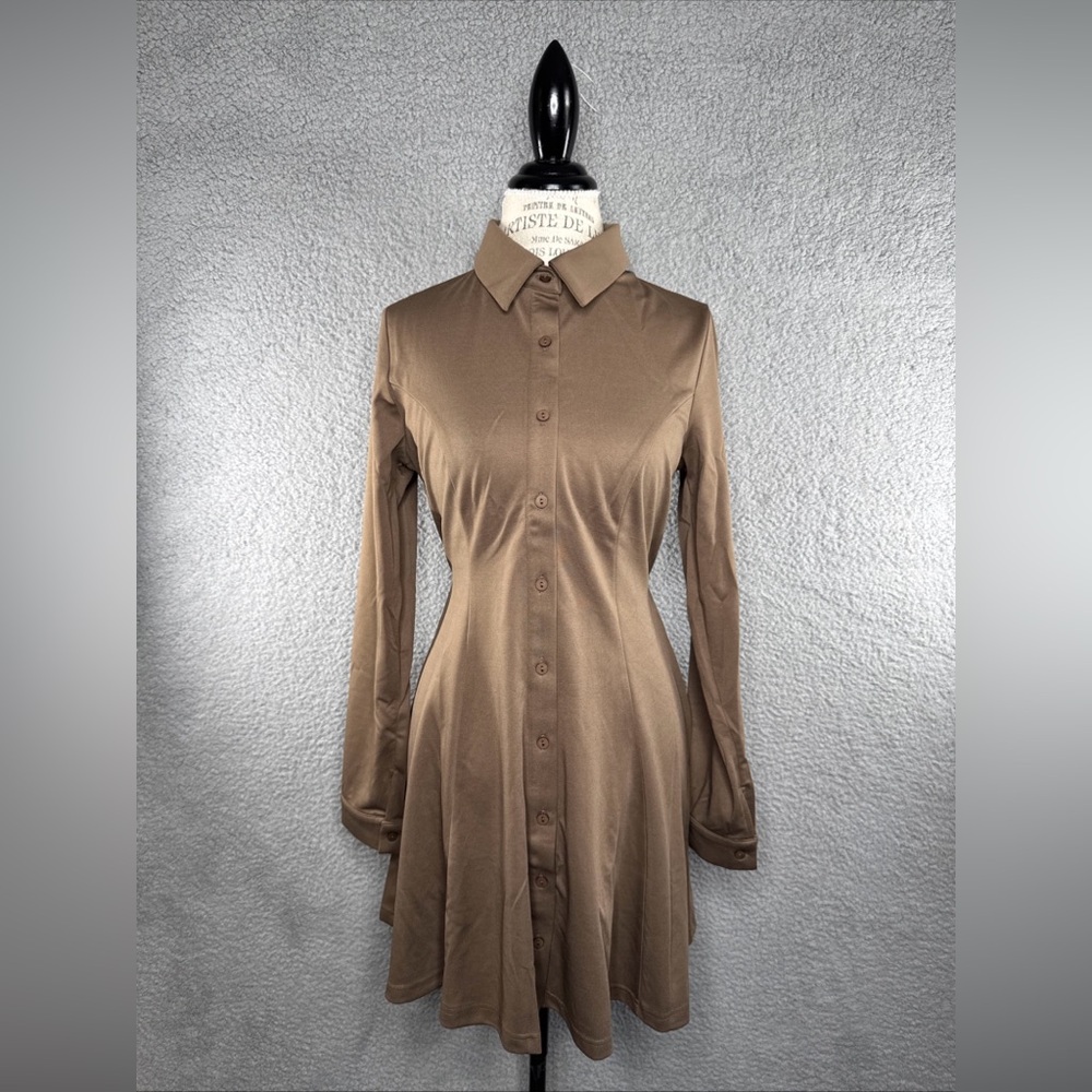 Sadie & Sage Shirt Dress Long Sleeve Button Front Brown Women’s Med NWT